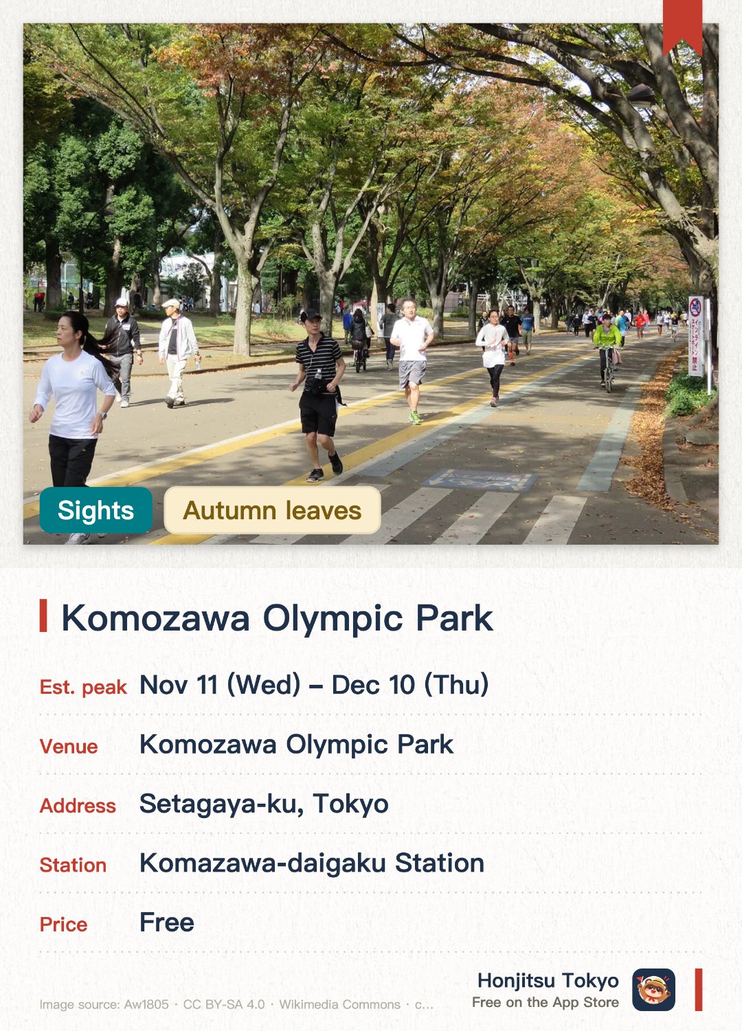Komozawa Olympic Park. 11 Nov–10 Dec · Komozawa Olympic Park